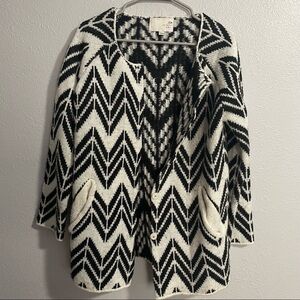 JOA Black White Zig Zag Knit Cardigan​​ Mohair Blend
